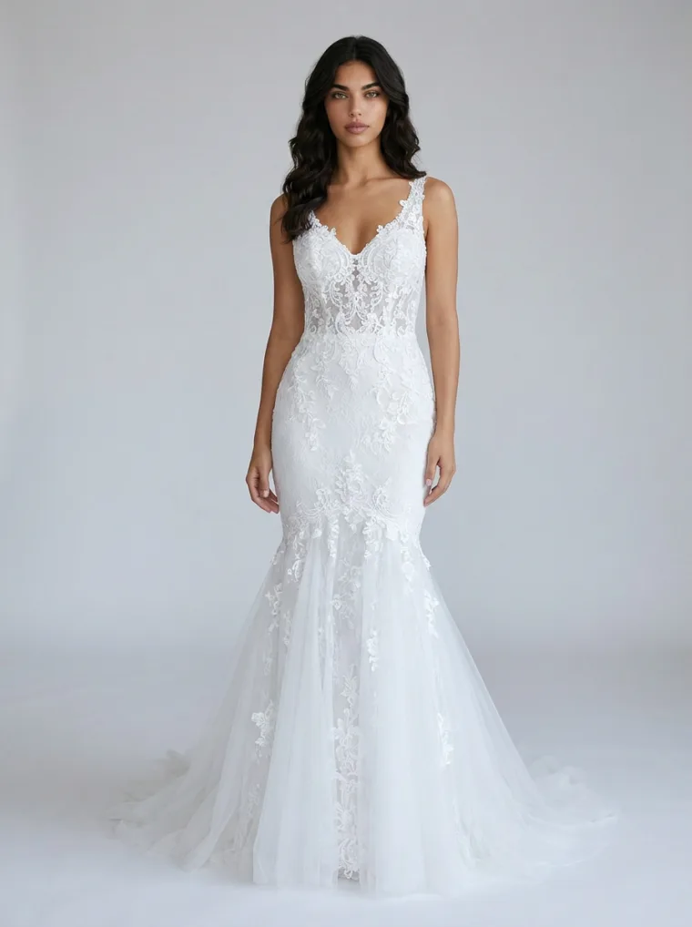 AI portrait of the woman in a lace mermaid wedding gown