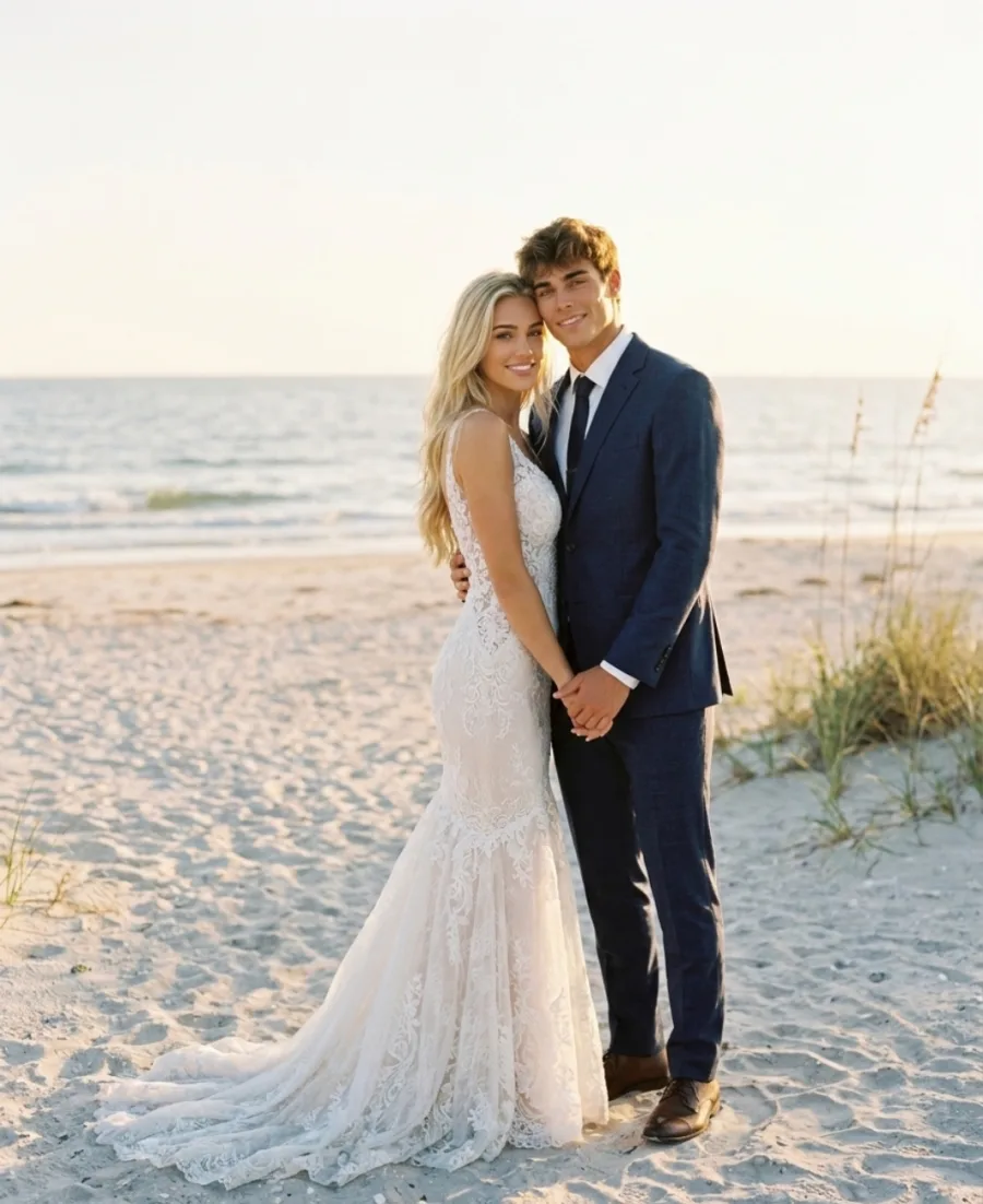 Couple wedding portrait on a beach
