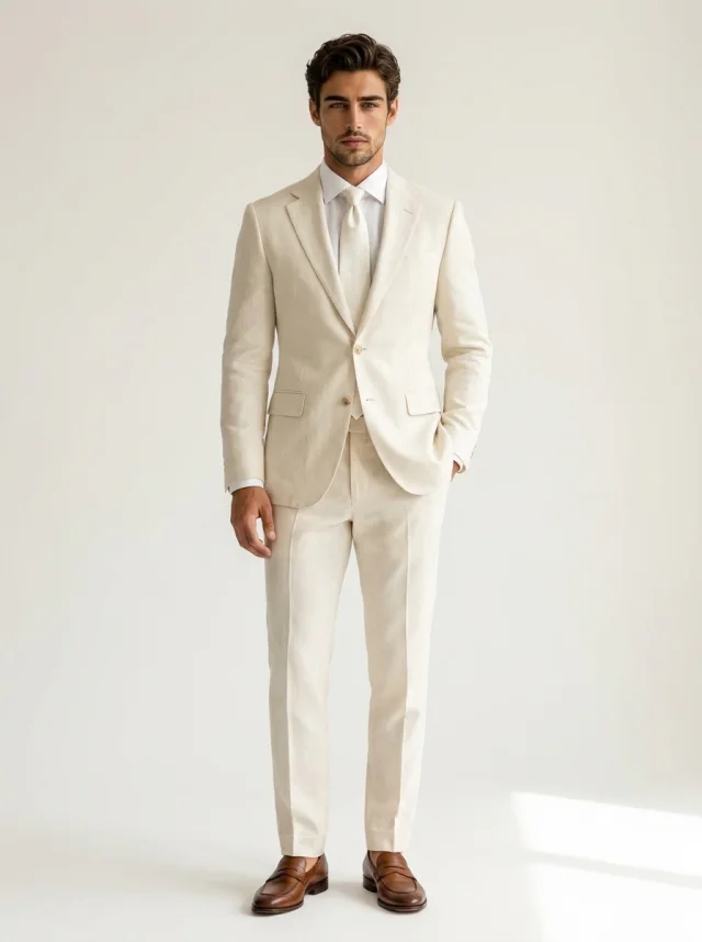 Groom in a cream suit