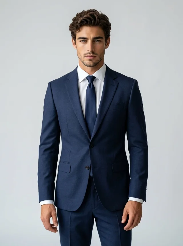 Groom in a navy modern suit