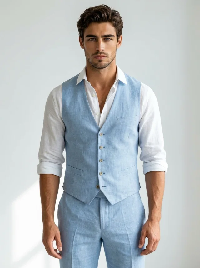 Groom in a light linen beach outfit