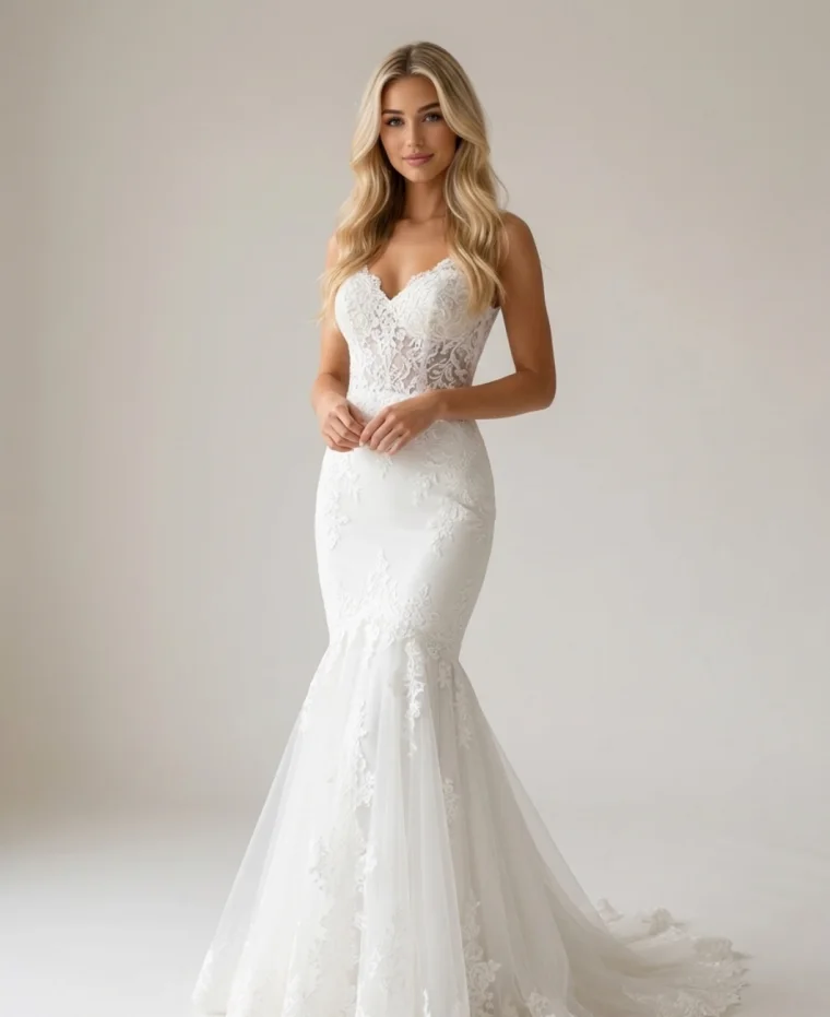 AI portrait of the second woman in a lace mermaid wedding gown